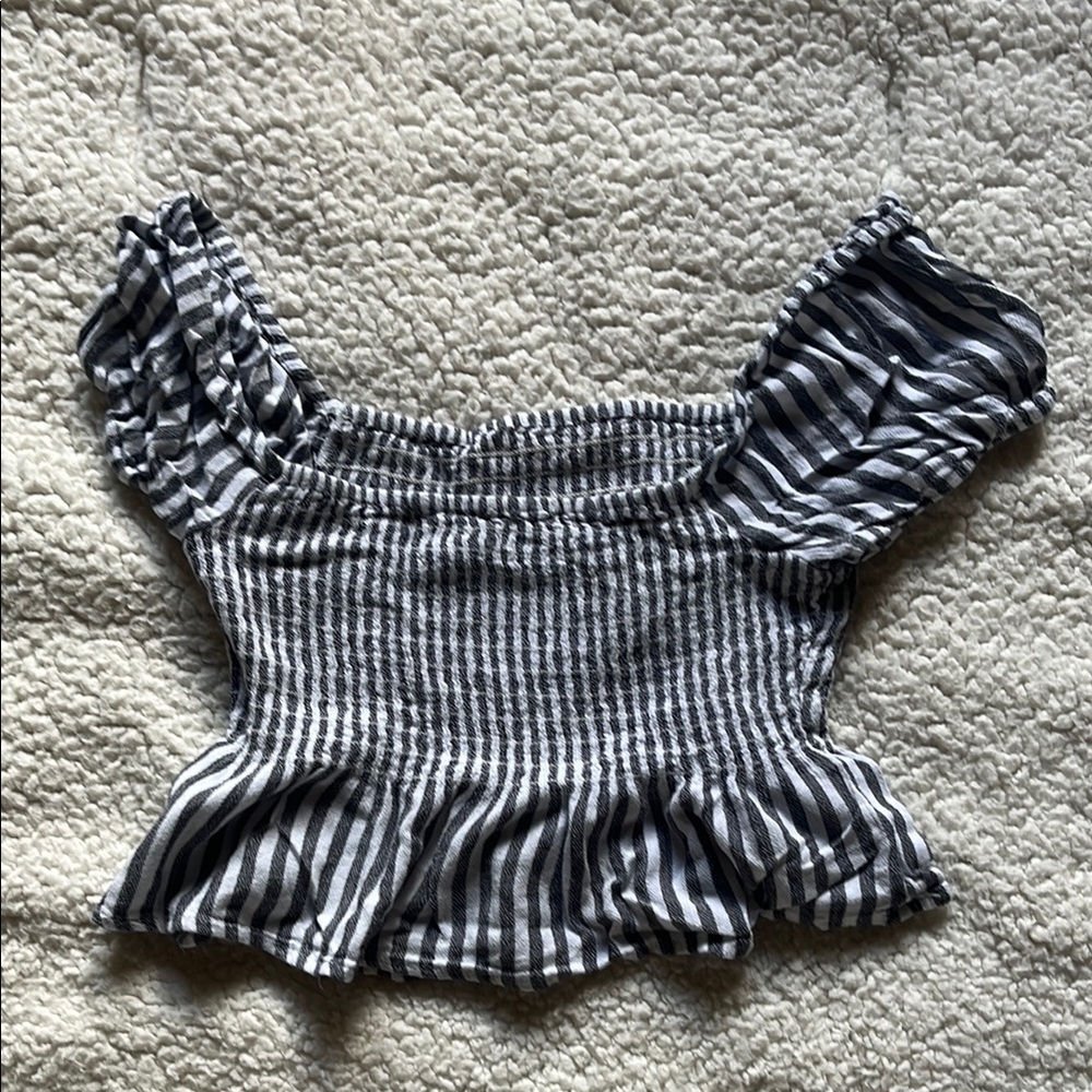 Aeropostale Black and White Striped Ruffle Blouse